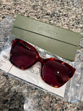 Longchamp Tortoiseshell Frame Sunglasses with Burgundy Lenses